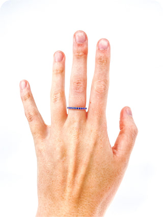 Anillo de zafiro creado en oro blanco de 10 quilates, talla 6,5