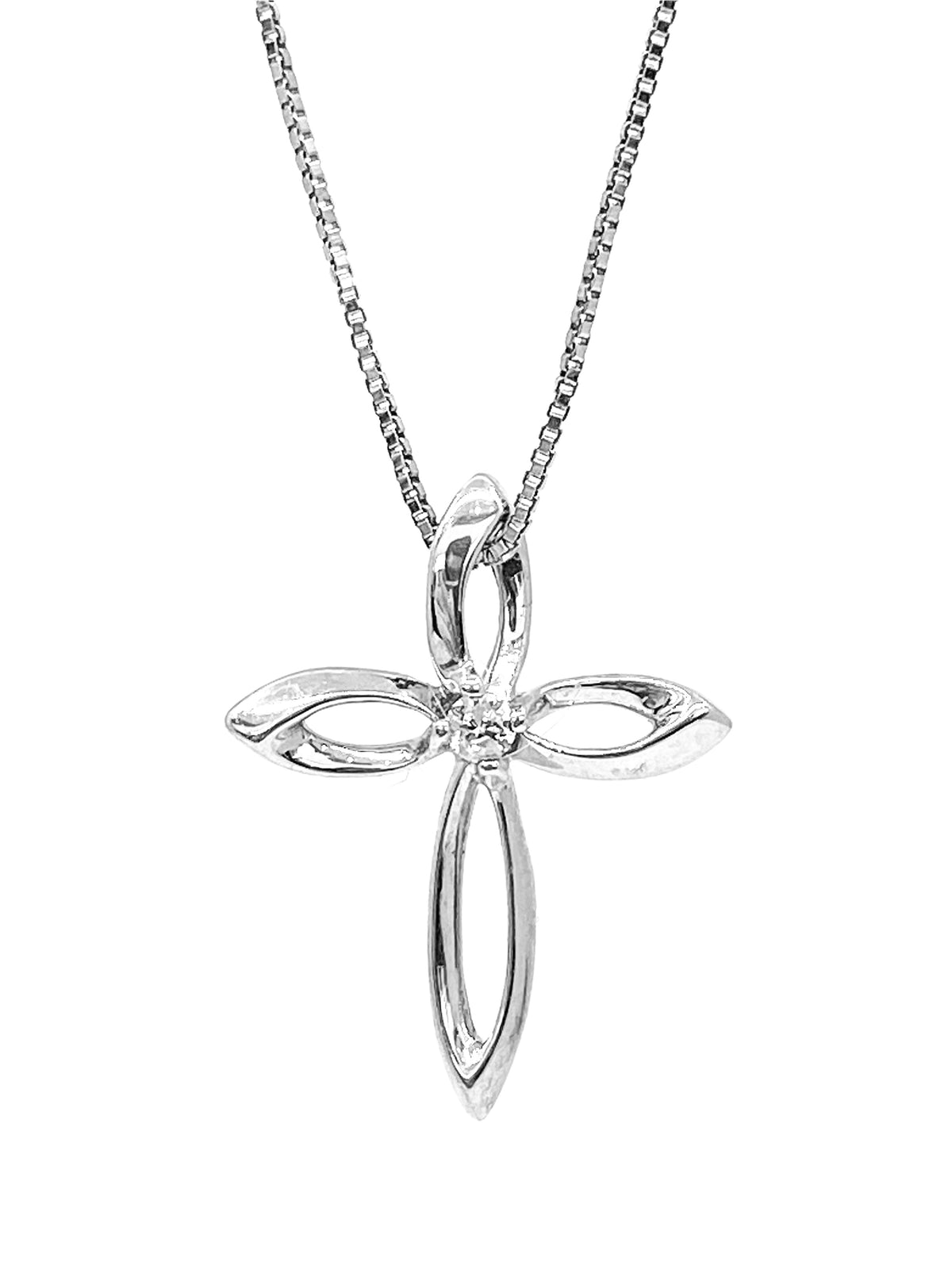 Sterling Silver 0.075cttw Diamond Cross Pendant, 18&quot;