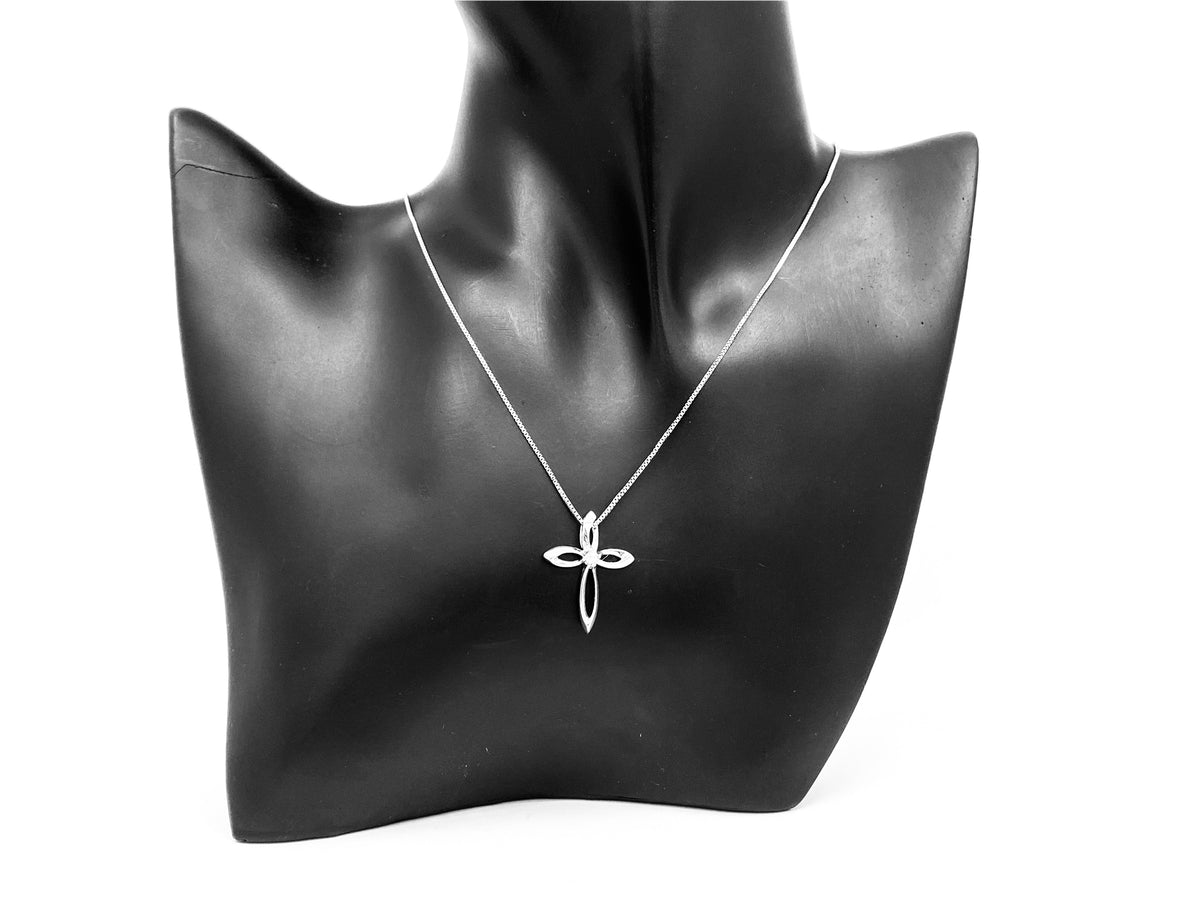 Sterling Silver 0.075cttw Diamond Cross Pendant, 18&quot;