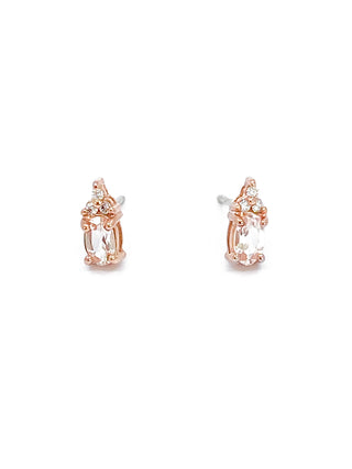 Aretes de oro rosa de 10 quilates de morganita de talla ovalada auténtica de 0,50 quilates y diamantes de 0,05 quilates