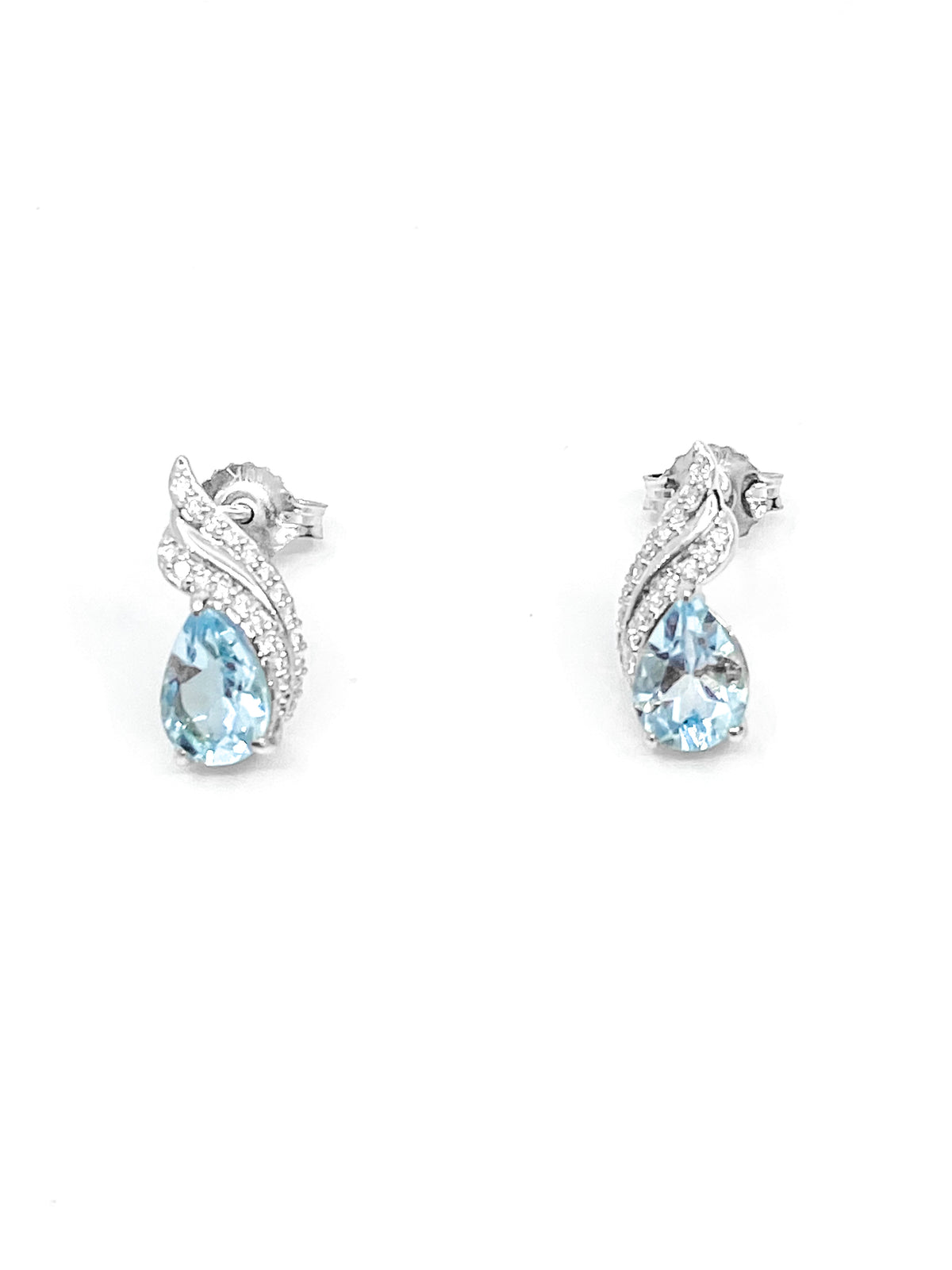 10K White Gold 2.00cttw Blue Topaz &amp; 0.12cttw Diamond Stud Earrings