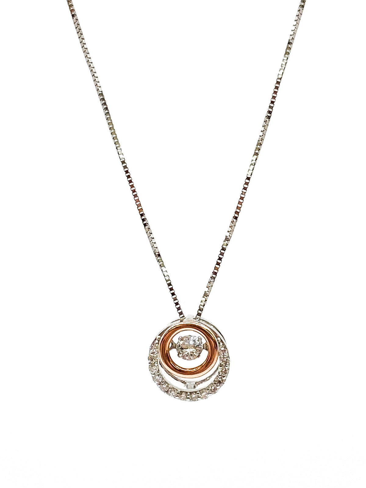 Collar de eternidad/doble círculo con diamantes de 0,38 quilates en oro blanco y rosa de 10 quilates, 18&quot;