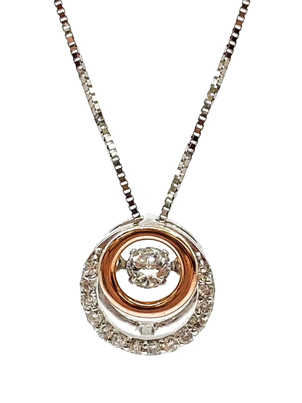 10K White &amp; Rose Gold 0.38cttw Diamond Eternity / Double Circle Necklace, 18&quot;