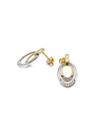 Aretes de eternidad dobles con diamantes de 0,10 quilates en oro blanco y amarillo de 10 quilates