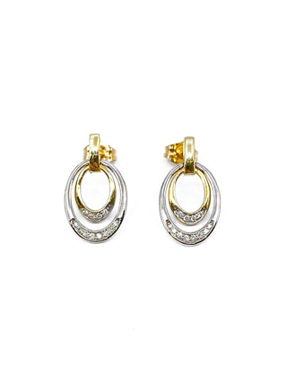 Aretes de eternidad dobles con diamantes de 0,10 quilates en oro blanco y amarillo de 10 quilates