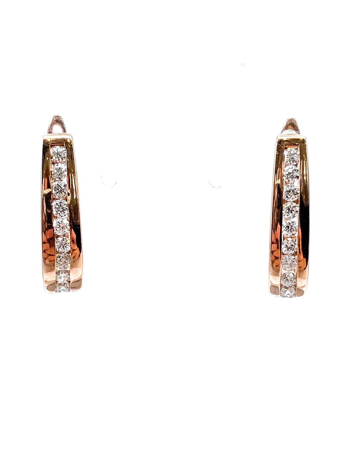 10K Rose Gold 0.50cttw Diamond Hoop Huggie Hinged Earring