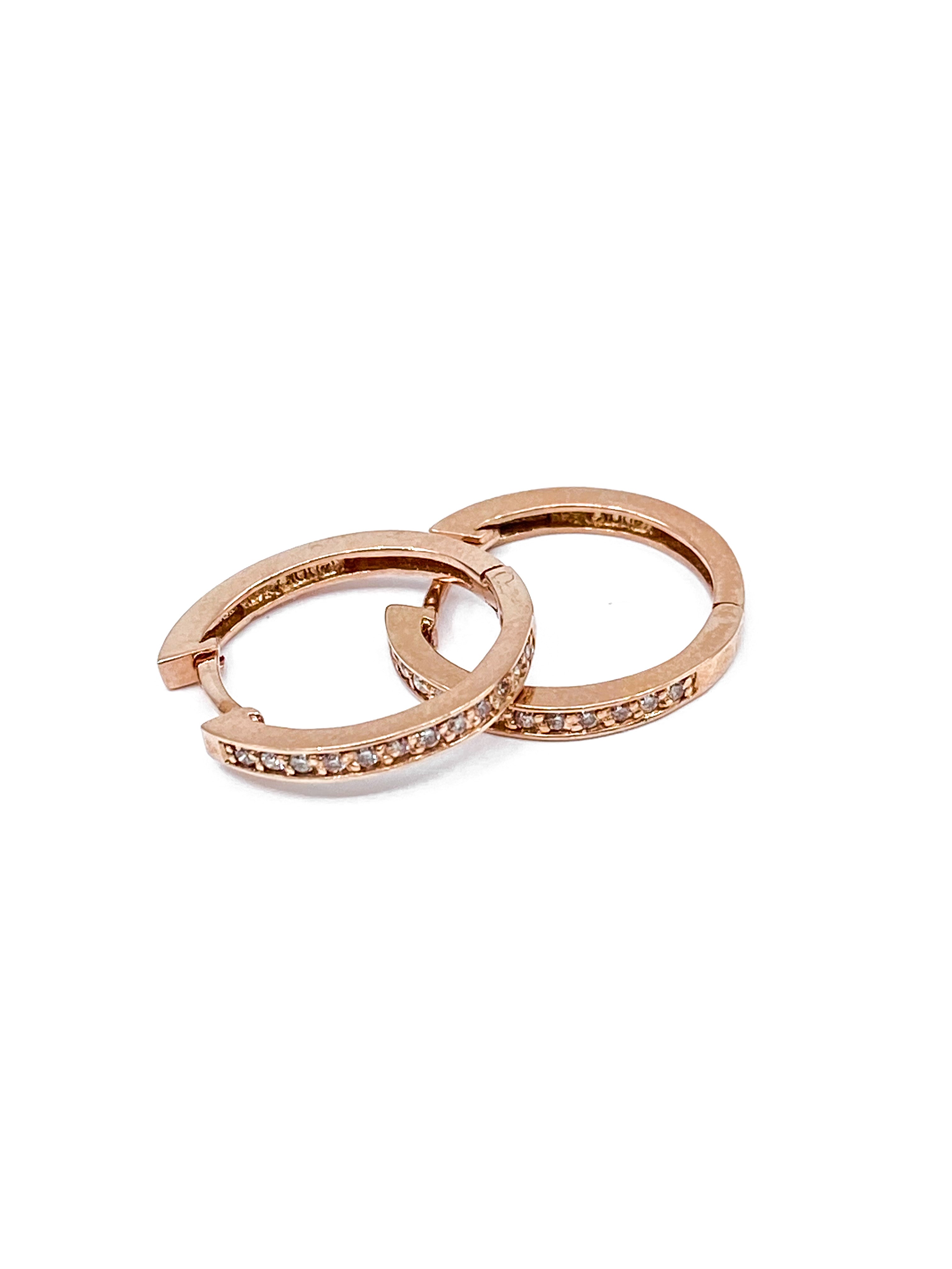 10K Rose Gold 0.15cttw Diamond Hoop Huggie Hinged Earrings