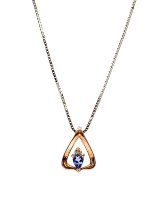 14K White and Rose Gold 0.20cttw Genuine Tanzanite and 0.026cttw Diamond Pendant, 18"