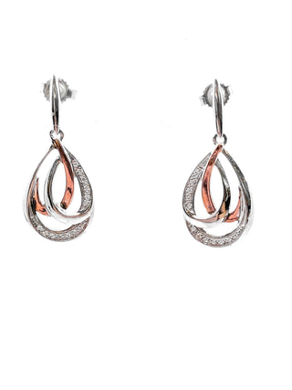Pendientes colgantes de plata de ley y oro rosa de 10 quilates con diamantes de 0,07 quilates