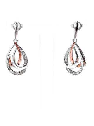 Pendientes colgantes de plata de ley y oro rosa de 10 quilates con diamantes de 0,07 quilates