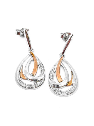 Pendientes colgantes de plata de ley y oro rosa de 10 quilates con diamantes de 0,07 quilates
