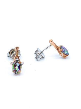 10K White & Rose Gold 1.20cttw Mystic Topaz and 0.02cttw Diamond Stud / Dangle / Drop Earring