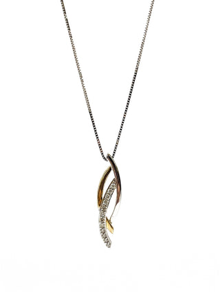 Collar de diamantes de 0,11 quilates en oro blanco y amarillo de 10 quilates, 18"