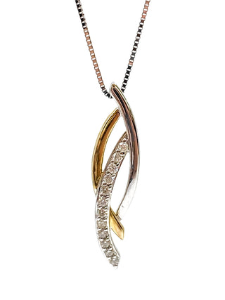 Collar de diamantes de 0,11 quilates en oro blanco y amarillo de 10 quilates, 18"
