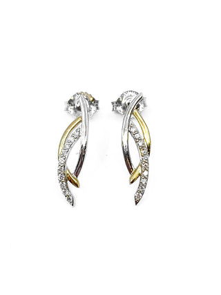 10K Yellow & White Gold 0.10cttw Diamond Dangle Drop Earrings