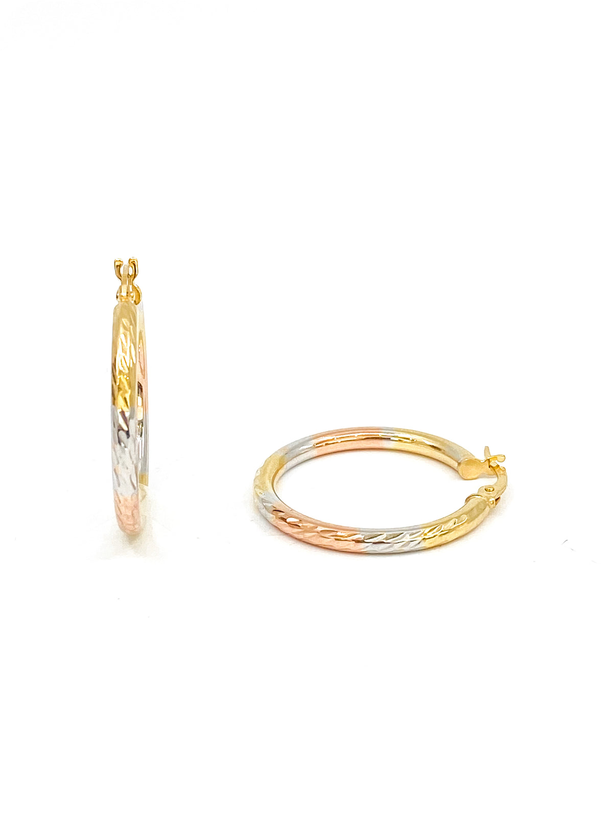 10K TRI-TONE GOLD HOOP EARRINGS