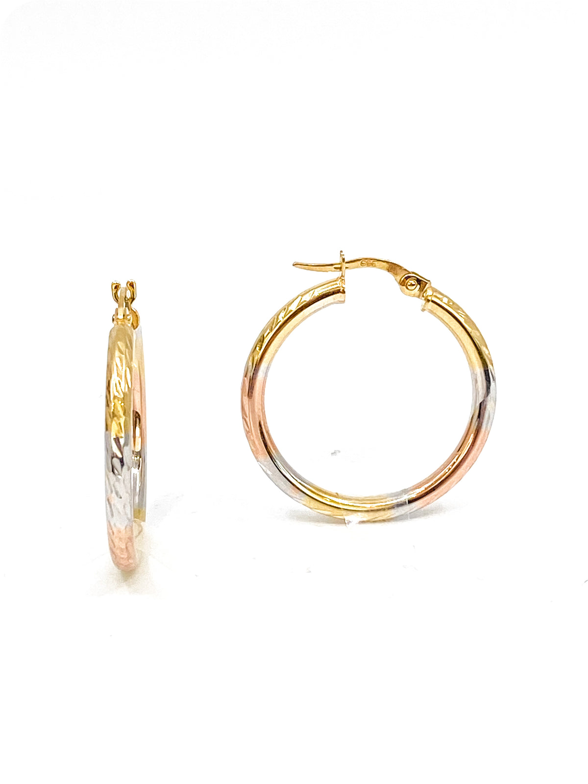 10K TRI-TONE GOLD HOOP EARRINGS