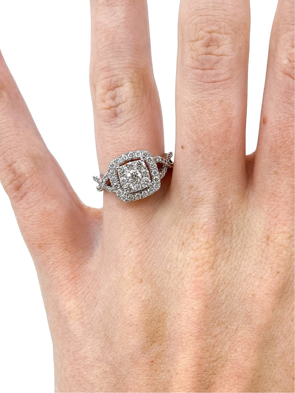 10K White Gold 1.00cttw Diamond Halo Engagement Ring, size 6.5