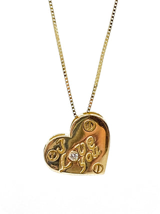 Colgante "Te amo" en forma de corazón con diamantes de 0,015 quilates en oro amarillo de 10 quilates, 18"