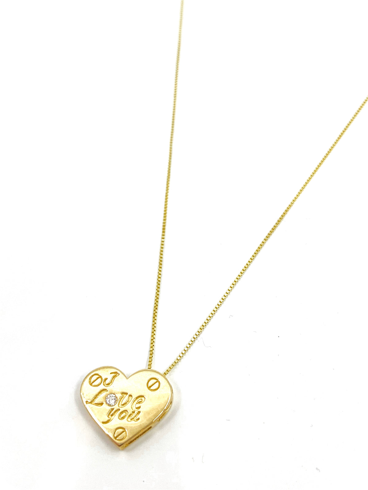 10K Yellow Gold 0.015cttw Diamond Heart &quot;I Love You&quot; Pendant, 18&quot;