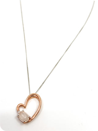 Colgante de corazón de oro rosa y blanco de 10 quilates con piedra lunar genuina de 0,60 quilates y diamante de 0,03 quilates, 18"