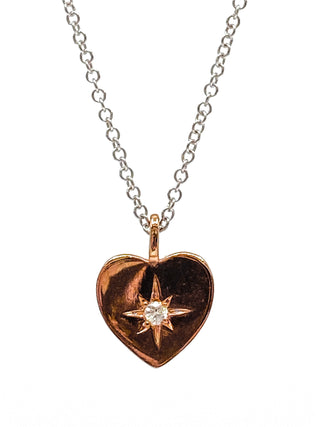 Colgante en forma de corazón con diamantes canadienses de 0,027 quilates en oro blanco y rosa de 10 quilates, 18"