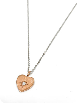 Colgante en forma de corazón con diamantes canadienses de 0,027 quilates en oro blanco y rosa de 10 quilates, 18"