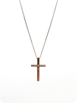 Colgante de cruz de diamantes de 0,02 quilates en oro blanco y rosa de 10 quilates, 18"