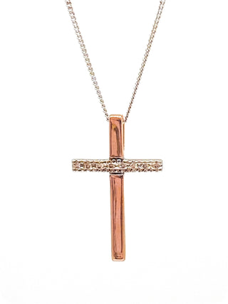 Colgante de cruz de diamantes de 0,02 quilates en oro blanco y rosa de 10 quilates, 18"