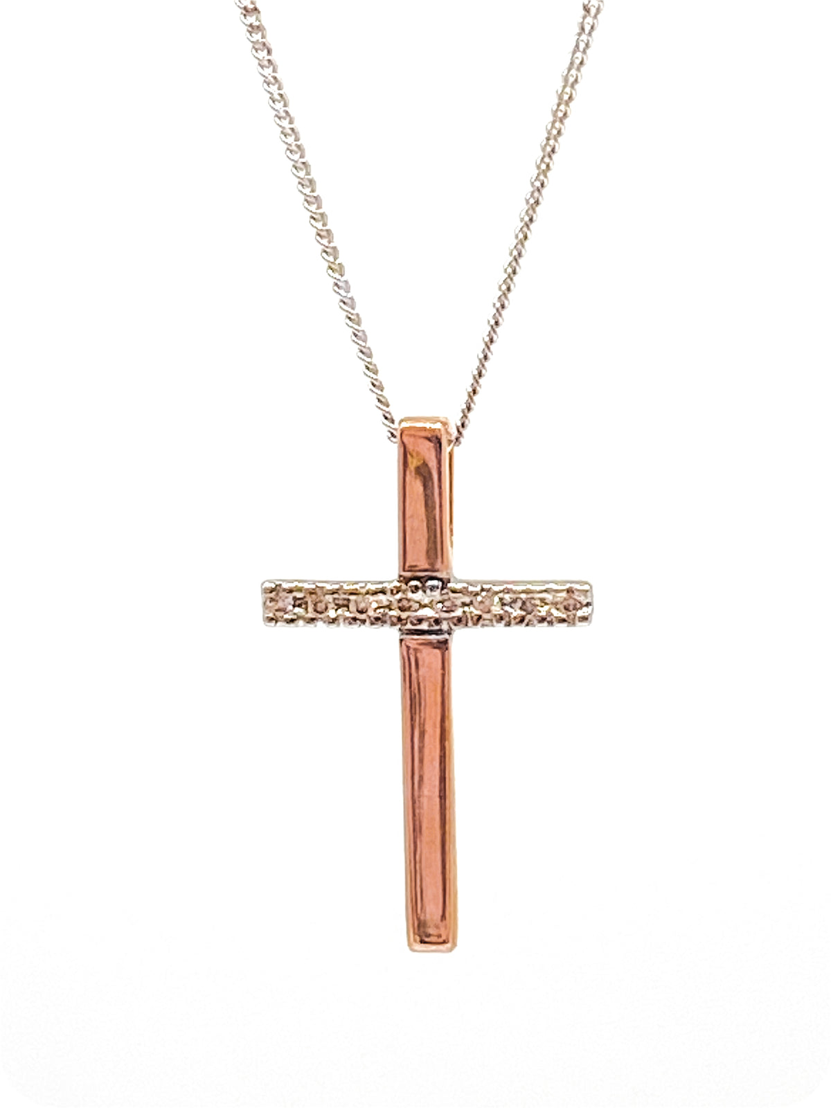 Colgante de cruz de diamantes de 0,02 quilates en oro blanco y rosa de 10 quilates, 18&quot;