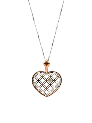 Collar con forma de corazón de diamantes canadienses de 0,142 quilates en oro blanco y rosa de 10 quilates, 18"