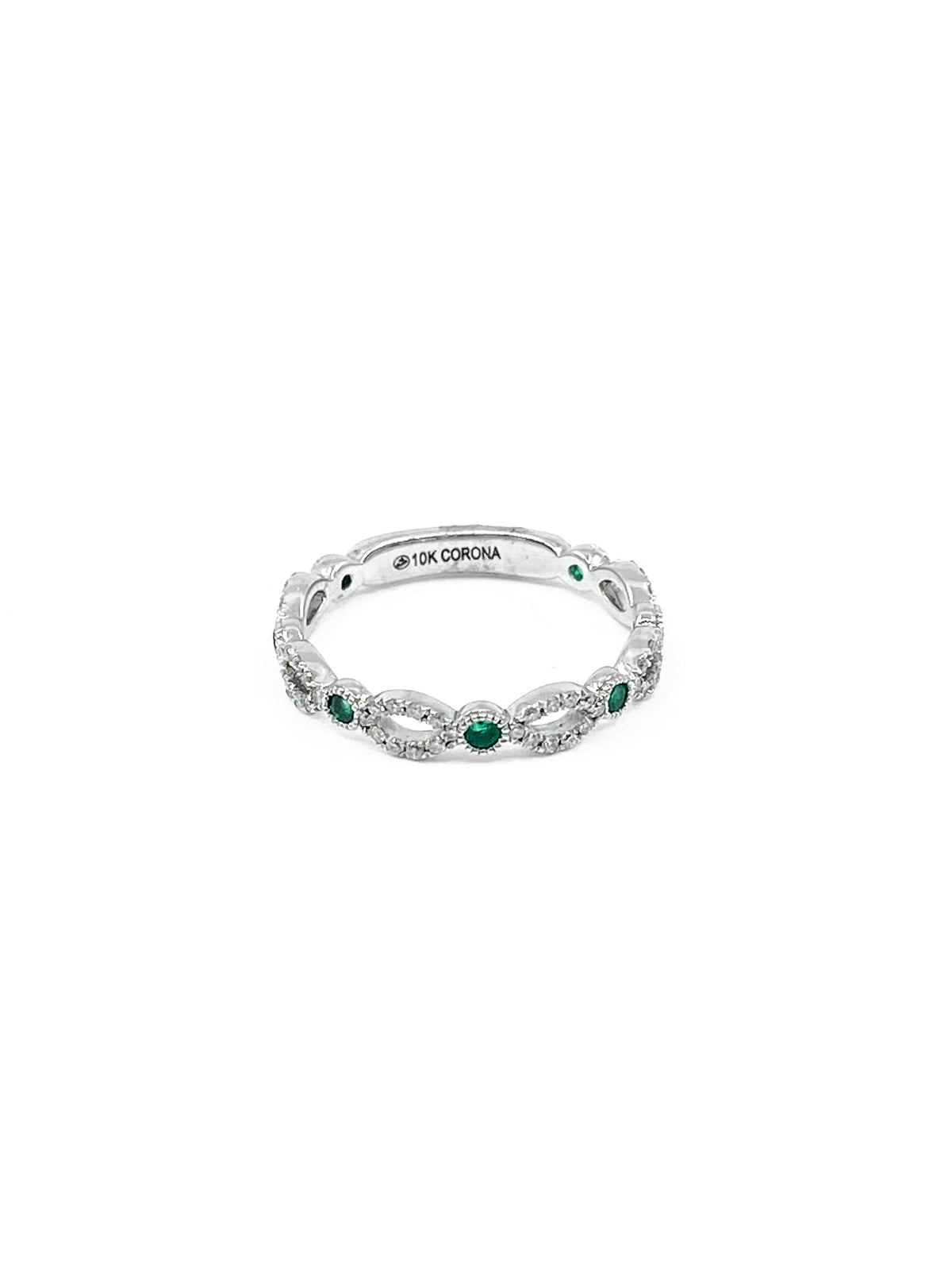 10K White Gold 0.28cttw Genuine Emerald and 0.18cttw Diamond Ring, size 6.5