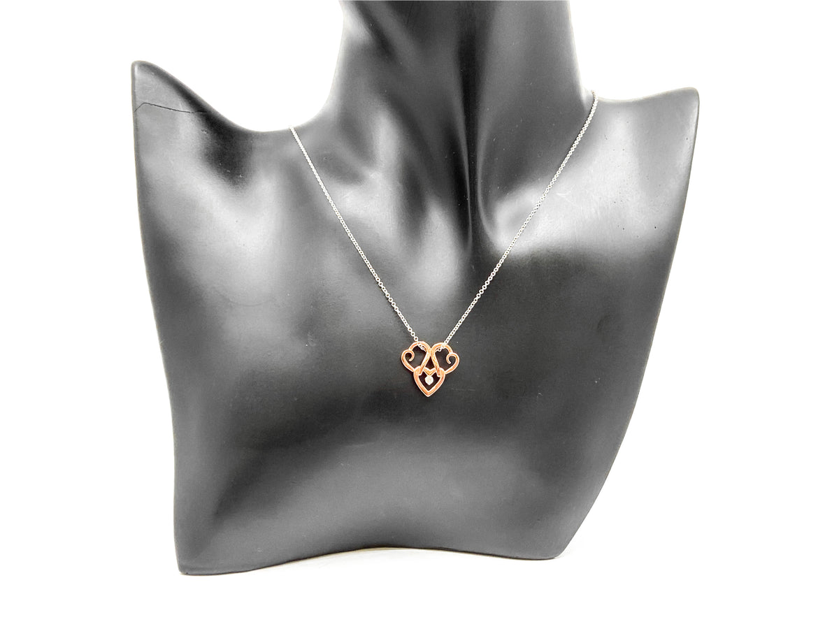 10K Rose &amp; White 0.043cttw Canadian Diamond Triple Heart Pendant, 18&quot;