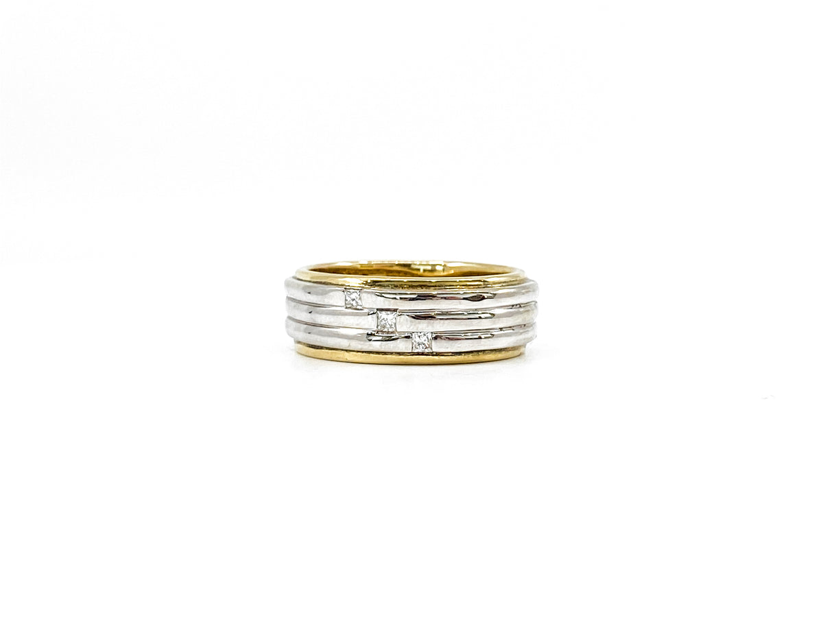 10K White &amp; Yellow Gold 0.13cttw Princess Cut Gents Diamond Ring, size 10