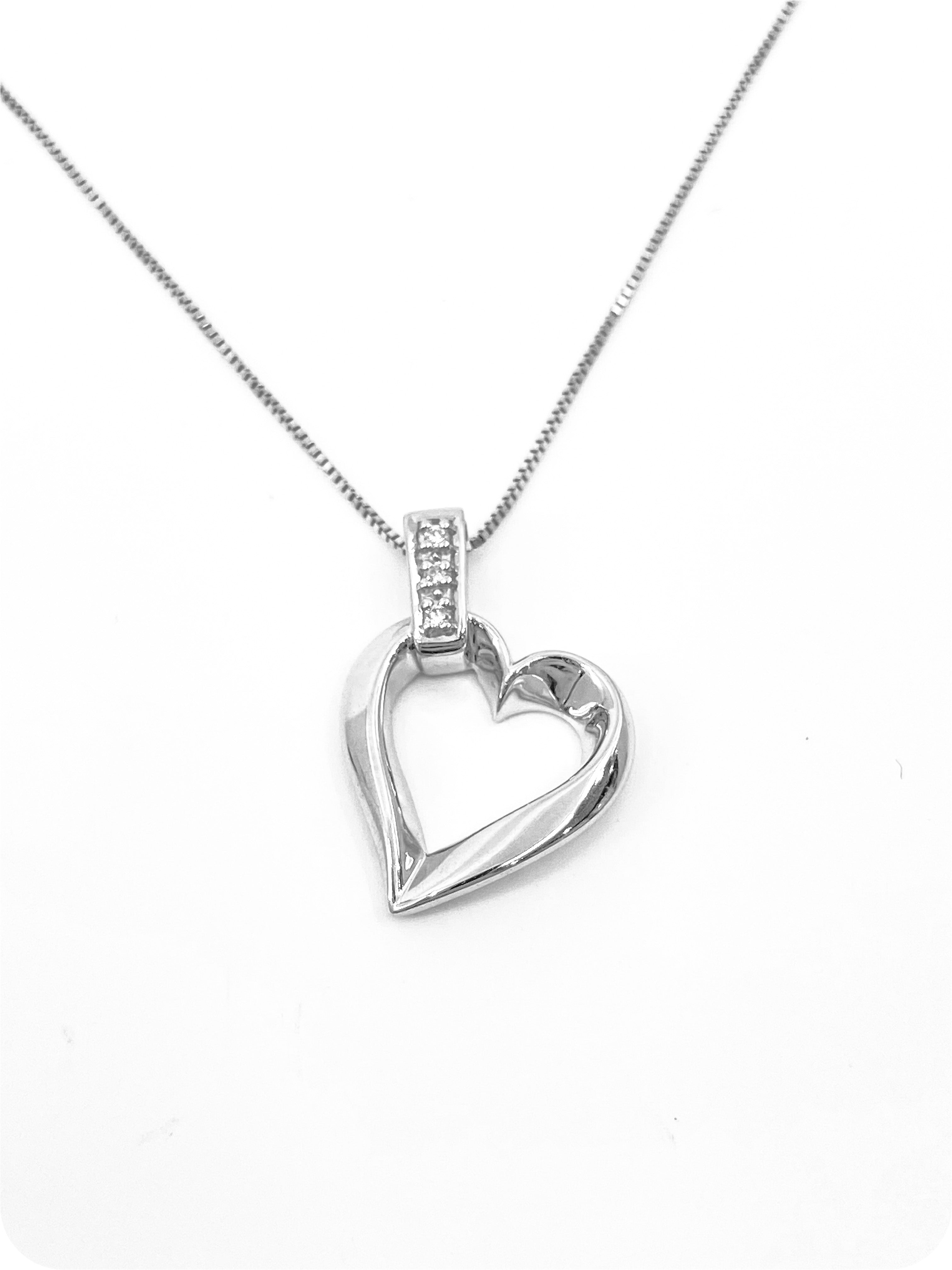 10K White Gold 0.02cttw Diamond Heart Pendant, 18"