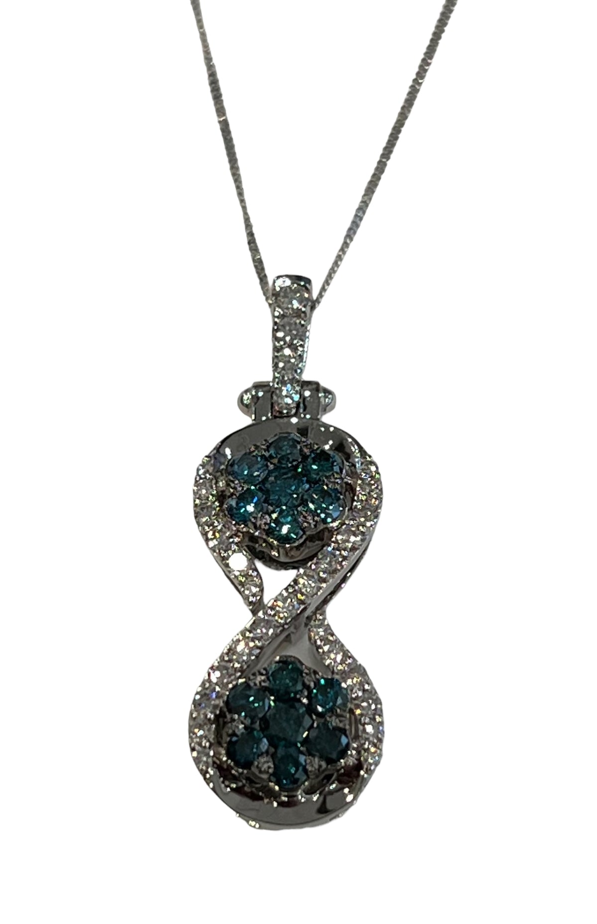 10/14K White Gold 1.30cttw Color Enhanced Blue Diamond and White Diamond Infinity Necklace, 18&quot;