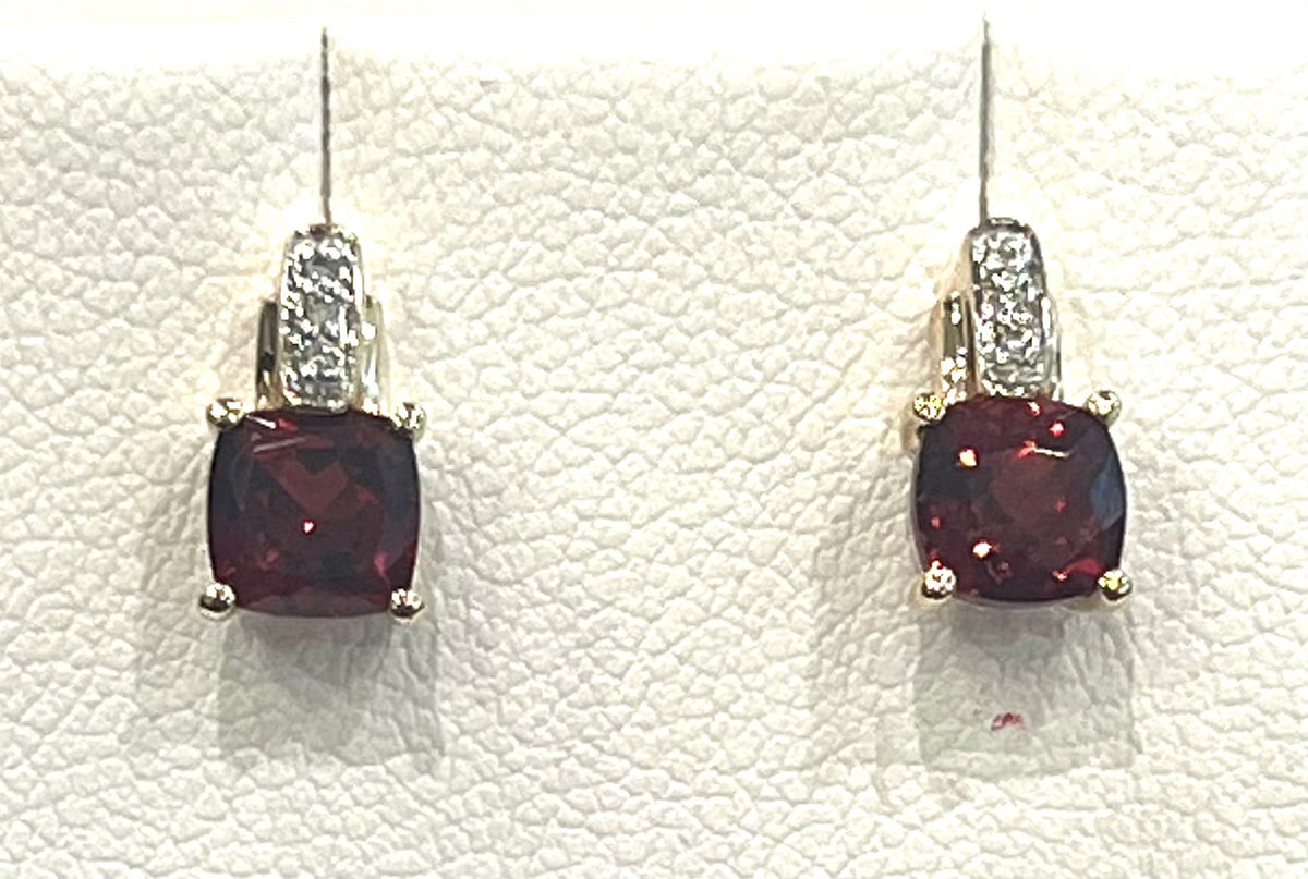 10K Yellow Gold Garnet and Diamond Dangle Earrings with Butterfly Backings