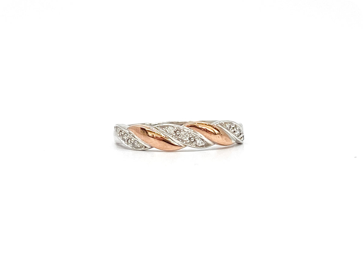 Anillo de diamantes de 0,054 quilates en oro blanco y rosa de 10 k, talla 6,5