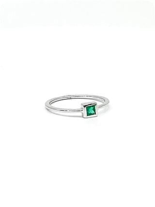 10K White Gold 0.15cttw Genuine Emerald Princess Cut Ring