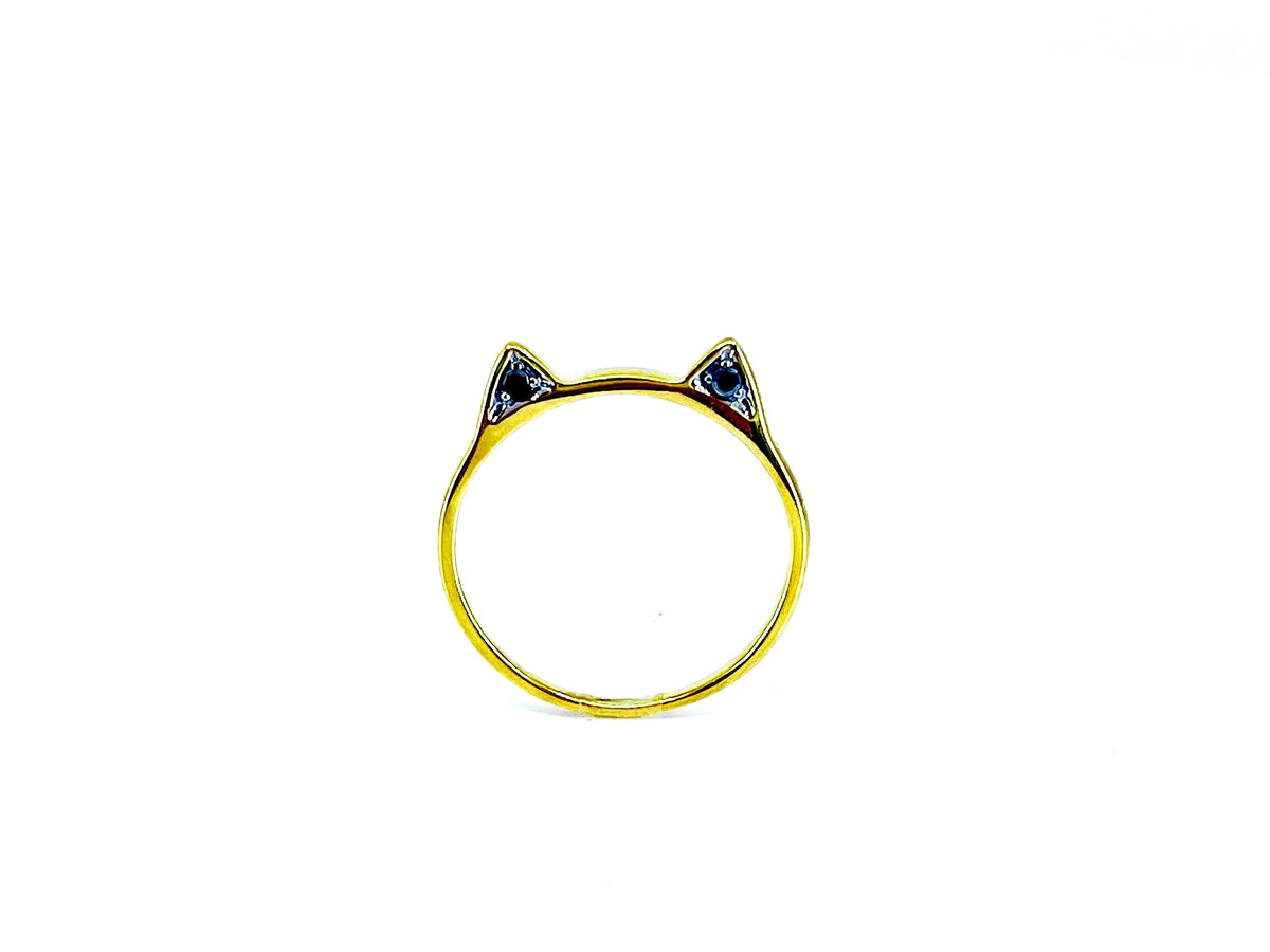 Anillo &quot;Gato&quot; de oro amarillo de 10 quilates con diamantes negros tratados de 0,06 quilates, tamaño 6,5