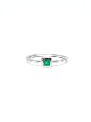 10K White Gold 0.15cttw Genuine Emerald Princess Cut Ring
