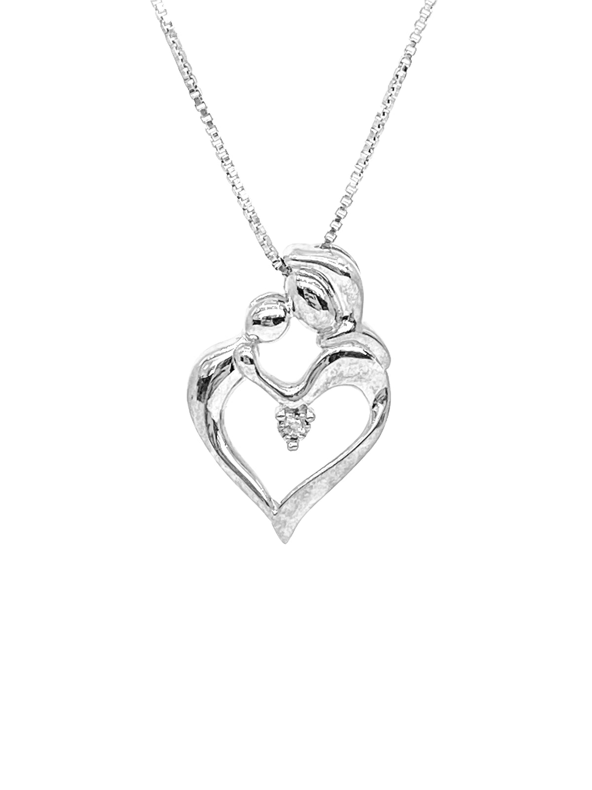 Sterling Silver 0.011cttw Canadian Diamond Mother &amp; Child Pendant, 18&quot;