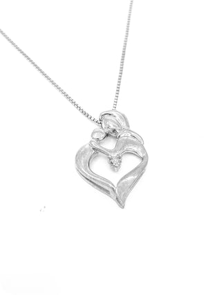 Colgante de plata de ley con diamantes canadienses de 0,011 quilates para madre e hijo, 18"