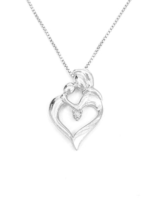 Colgante de plata de ley con diamantes canadienses de 0,011 quilates para madre e hijo, 18"