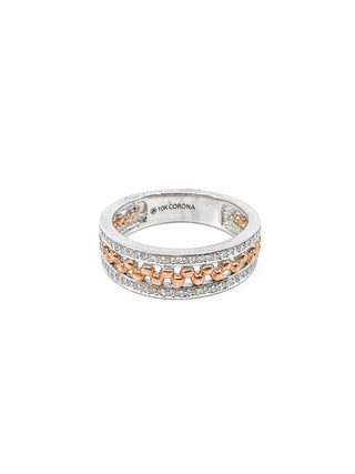 Anillo de diamantes de 0,18 quilates en oro blanco y rosa de 10 quilates, tamaño 6,5