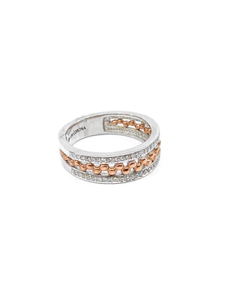 Anillo de diamantes de 0,18 quilates en oro blanco y rosa de 10 quilates, tamaño 6,5
