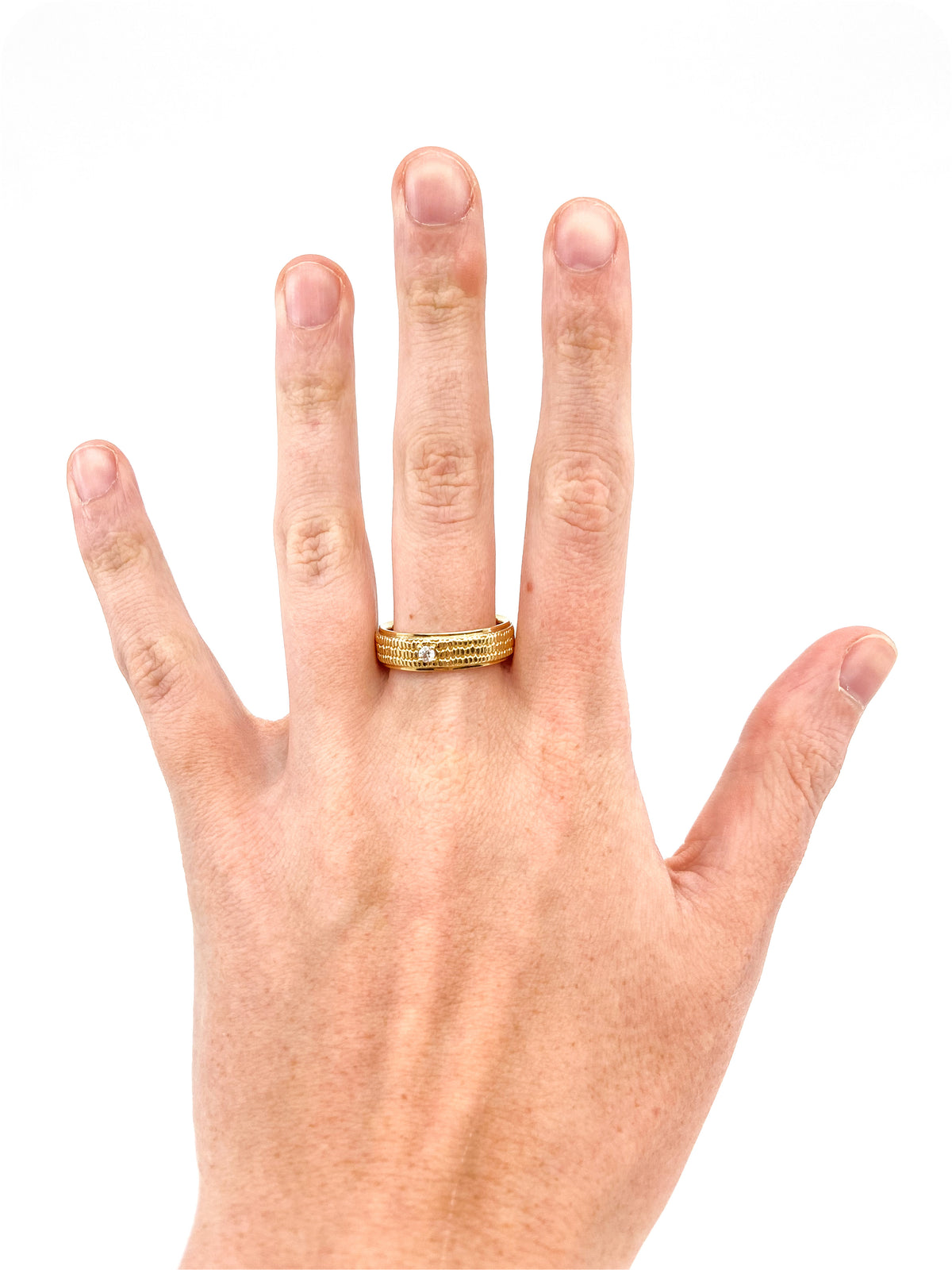 14K Yellow Gold 0.07cttw Canadian Diamond Gents Diamond Ring, size 10