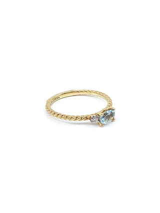 10K Yellow Gold 0.40cttw Genuine Oval Cut Aquamarine & 0.02cttw Diamond Ring