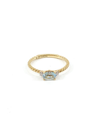 10K Yellow Gold 0.40cttw Genuine Oval Cut Aquamarine & 0.02cttw Diamond Ring