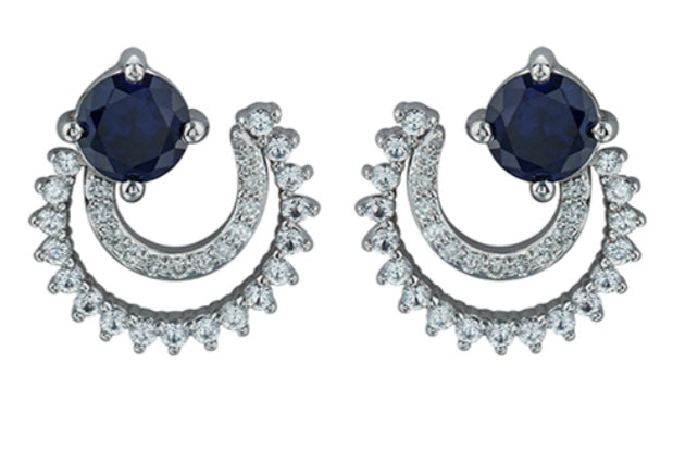10K White Gold Created Blue Sapphire, Created White Sapphire and Diamond Earrings
